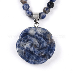 Ожерелья с подвеской в виде цветка из натуральной голубой пятнистой яшмы 4.5 мм&nbsp;NJEW-T016-04D