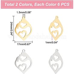 12 шт. подвески из нержавеющей стали 201 двух цветов&nbsp;STAS-UN0040-19