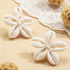 Серьги-гвоздики с натуральными ракушками-цветками&nbsp;FS-WGD51F7-01