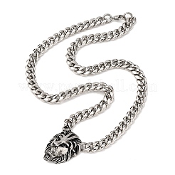 Ожерелья из кубинской цепочки с подвеской в виде головы льва из нержавеющей стали 304&nbsp;NJEW-C099-05AS