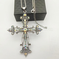 Винтажный стиль барокко сплав кристалл ab горный хрусталь крест кулон ожерелья&nbsp;NR4788