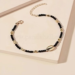 Браслеты на ногу из бисера из богемского стекла и натуральных ракушек каури&nbsp;FS-WG8F2C0-01