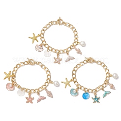 3 шт. 3-цветные алюминиевые витые браслеты-цепочки с морской тематикой для женщин&nbsp;BJEW-JB11650