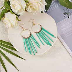 Стеклянные бусины длинные серьги с подвесками&nbsp;EJEW-SW00004