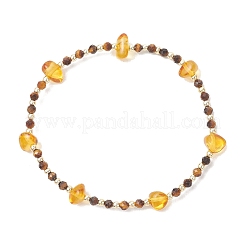 Эластичные браслеты из натурального янтаря и тигрового глаза для женщин&nbsp;BJEW-JB13352