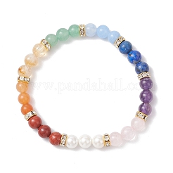 Женские эластичные браслеты из натуральных и синтетических драгоценных камней и ракушек с бусинами&nbsp;BJEW-JB12175