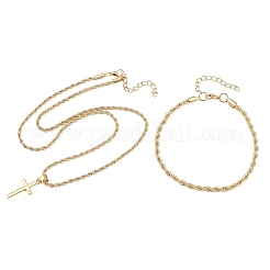 Наборы из кулонов-крестов из сплава и браслетов-цепочек для женщин.&nbsp;SJEW-A002-01G