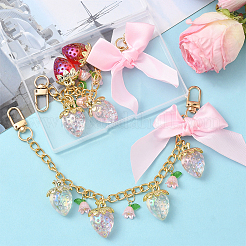 2 шт. 2-цветные алюминиевые цепи и акриловые звенья с бантом для сумки-клубники декоративные цепочки&nbsp;HJEW-SC0002-61