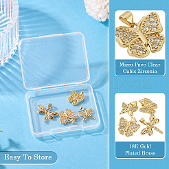 4шт 4 стиля латунные микропаве прозрачные кубические подвески из циркония&nbsp;KK-TA0002-84