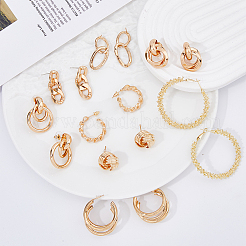 8 пара 8 стилей сережек-гвоздиков из сплава овальной и круглой формы в виде цепочки&nbsp;EJEW-FI0001-47