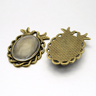 Старинные тибетский стиль сеттинги сплава птица подвеска кабошон панели и прозрачные стеклянные кабошоны овальные DIY-X0229-AB-NF-1