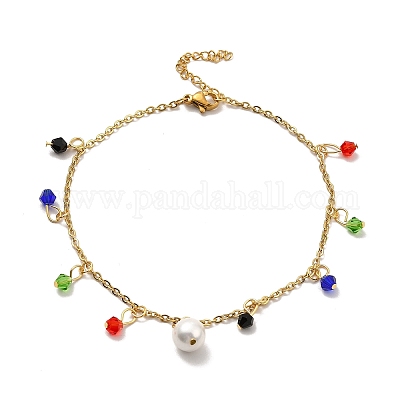Цветные стеклянные бусины и браслет из нержавеющей стали 304 с цепочками для женщин AJEW-C021-14G-1