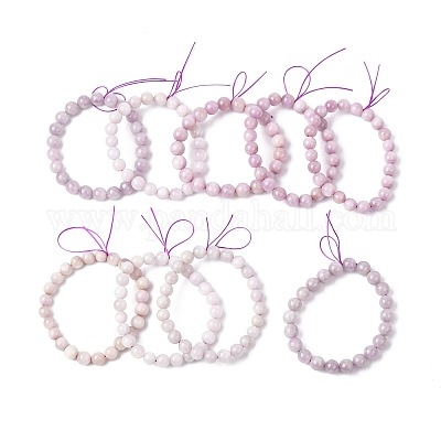 Натуральные круглые бусины кунцита эластичные браслеты для женщин и мужчин&nbsp;LS-BJEW-A149-01-1