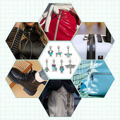 14 шт. 7 стиля слайдеров для застежек-молний из сплава и синтетического бирюзового цвета&nbsp;HJEW-TAC0101-1