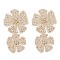 Flower Brass Raffia Dangle Stud Earrings, BurlyWood, 60x30mm