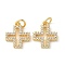 Brass Micro Pave Clear Cubic Zirconia Pendants, Cross Charms, Cadmium Free & Lead Free, Long-Lasting Plated, Rack Plating, with Jump Ring, Real 18K Gold Plated, 14x12x2mm, Hole: 2.5mm