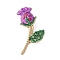 Alloy Rhinestone Brooches, Rose Flower, Golden, Dark Violet, 36.5x25.5mm