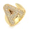 Brass Micro Pave Clear Cubic Zirconia Letter Open Cuff Ring for Women, Real 18K Gold Plated, Letter A, 22x18mm, Inner Diameter: 21mm