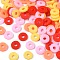 Handmade Polymer Clay Beads, Heishi Beads, for DIY Jewelry Crafts Supplies, Disc/Flat Round, Pink, 6x1mm, Hole: 2mm, about 26000pcs/1000g