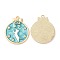Alloy Enamel Pendants, with Rhinestone, Cadmium Free & Nickel Free & Lead Free, Golden, Flat Round with Cat & Star Pattern, Aquamarine, 26.5x22x2.5mm, Hole: 1.6mm