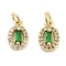 Brass Micro Pave Cubic Zirconia Charms, Cadmium Free & Nickel Free & Lead Free, with Jump Ring, Oval, Real 18K Gold Plated, Green, 10x6.5x3.5mm, Hole: 2mm