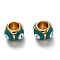 Brass European Enamel Beads, Long-Lasting Plated, Real 18K Gold Plated, Large Hole Beads, Round with Evil Eye, Dark Turquoise, 7.5~8x6mm, Hole: 4mm