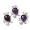 Natural Amethyst Teardrop Pendant Rhinestone Settings, Rack Plating Platinum Plated Brass Owl Charms, Long-Lasting Plated, Fit for 1.8mm Rhinestone, 34.5x24x7.5~8mm, Hole: 5x3mm