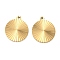 304 Stainless Steel Pendants, with Ray, Ion Plating(IP), Real 18K Gold Plated, Flat Round, 17x14x1.5mm, Hole: 1.2mm