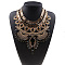 Alloy Crystal Rhinestone Trible Floral Chunky Bib Necklaces for Women, Golden, Jet, 16.93 inch(43cm)