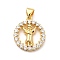 Rack Plating Brass Micro Pave Cubic Zirconia Pendants, Flat Round with Religion Divine Child Jusus Charm, Long-Lasting Plated, Cadmium Free & Lead Free, Real 18K Gold Plated, 18.5x16x2.5mm, Hole: 3x4mm