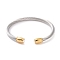 Trendy Women's 304 Stainless Steel Torque Bangles, Cuff Bangles, with Rhinestone Metal Head Findings, 53mm, Golden and Stainless Steel Color, 53mm