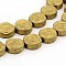 Electroplate Non-magnetic Synthetic Hematite Beads Strands, Flat Round with Rose Pattern, Golden Plated, 10x3.5mm, Hole: 1mm, about 41pcs/strand, 16 inch