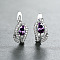 Brass Micro Pave Cubic Zirconia Hoop Earrings, Teardrop, Platinum, Purple, 16x7mm