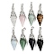 Natural & Synthetic Mixed Gemstone Faceted Bicone Big Pendants, with Brass Findings, Platinum, 50~54x16~17mm, Hole: 7x5mm