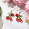 Flower with Cherry 304 Stainless Steel Glass Seed Beads Dangle Earrings, with Fishing Thread Nylon Wire & Acrylic Charms & Resin, Golden, Red, 42x18mm