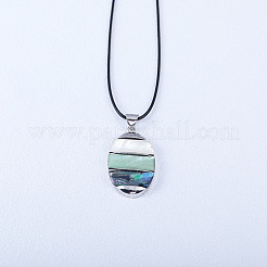 Овальные ожерелья с подвесками из сплава паве из натуральных смешанных ракушек&nbsp;FS-WGA0329-01