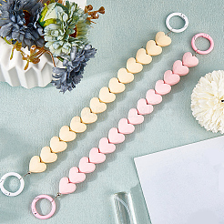 2 шт. 2-х цветные пластиковые цепочки для сумок с бусинами в форме сердца и железными кольцами-застежками&nbsp;PURS-GF0001-11A