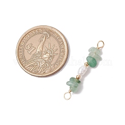 Подвески-коннекторы из натурального зеленого авантюрина и натурального культивированного пресноводного жемчуга с рисовыми бусинами&nbsp;PALLOY-JF03707-05