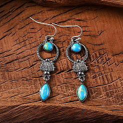 Серьги с подвесками из синтетического бирюзового сплава&nbsp;FS-WGD578F-01