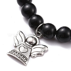 Эластичный браслет с круглыми бусинами из натурального обсидиана и смешанных камней&nbsp;BJEW-JB07060