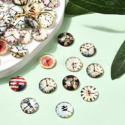 Часы напечатаны стеклянные кабошоны&nbsp;GGLA-A002-12mm-YY