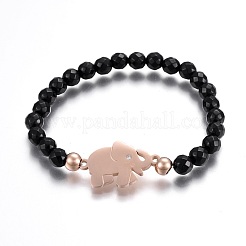 Браслеты из натурального черного агата (окрашенного и нагретого)&nbsp;BJEW-F354-21