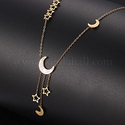 Ожерелья с подвеской-кисточкой в виде луны и звезды из нержавеющей стали 304 и натуральных ракушек&nbsp;FS-WG19BD0-01