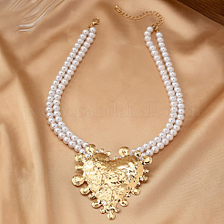 Подвеска в виде сердца из сплава пластиковая имитация жемчуга круглые бусины двухслойные ожерелья для женщин&nbsp;FS-WGB7F0A-01