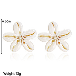 Серьги-гвоздики с натуральными ракушками-цветками&nbsp;FS-WGD51F7-01