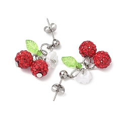 Серьги-гвоздики из нержавеющей стали 304 ручной работы из полимерной глины со стразами&nbsp;EJEW-JE06429-02