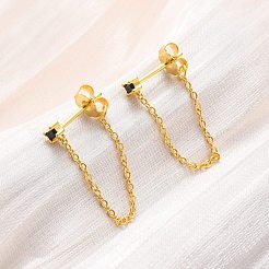 Серьги-гвоздики с двумя цепочками из настоящего серебра 18 карат с покрытием спереди и сзади&nbsp;PA4661-1