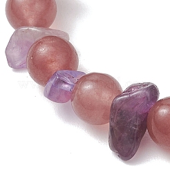 Эластичные браслеты для женщин из натурального аметиста и натурального клубничного кварца с круглыми бусинами.&nbsp;BJEW-JB13279-01