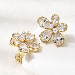 Серьги-гвоздики из латуни с микро-паве и прозрачным фианитом&nbsp;EJEW-P333-02G