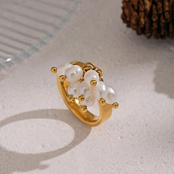 Кольца для пальцев из нержавеющей стали 304 с натуральным пресноводным жемчугом для женщин&nbsp;AG0795